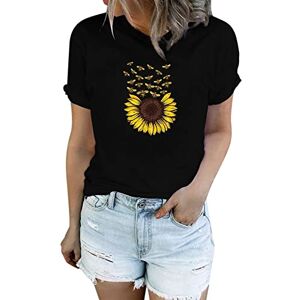 ClodeEU Women Short Sleeve Shirts Summer Tops Sunflower Print Collared Neck Blouse Casual Dressy Shirts for Holiday Daily Travel