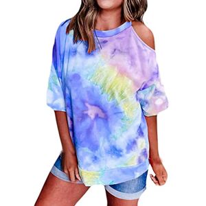 Summer Tops For Women Uk 0414a1602 Yoga Top Summer Round Neck T Shirt Women Off Shoulder Tie Dye Short Sleeve Shirts Women Blouses Shirts Print Mid-Sleeve Casual Loose T-Shirt Tees Elegant Spring and Sleeve Ruck Blue Clearance