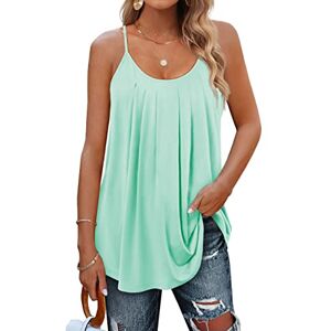 Aokosor Ladies Tops for Women UK Vest Tops Summer Womens Tops Adjustable Spaghetti Straps Ladies Pleated Sleeveless Tank Ladies Tops Plus Size 22-24 Lake Green