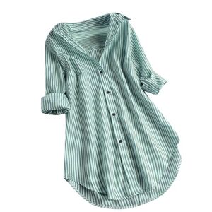 Haolei Striped Blouse for Women Long Sleeve Button Down Shirt Lapel Casual Cotton Tops Classic Elegant Loose Cardigan Fall Winter Jacket Ladies Office Work Tee Shirts Tunic Top Plus Size 22 Green