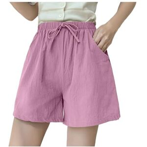 Yellsong Linen Shorts Women Lightweight Elasticated Holidays Shorts Women Night Out Stretchy Gothic Hot Pants Streetwear Casual Summer Classic Cotton Pants with Pockets Pink