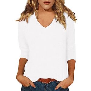 PRiME Deals of The Day Halter Neck Tops 3/4 Sleeve Womens Tops Summer Solid Plain Travel Cute Tops V Neck Slim Fit Half Sleeve Tshirts Blouse Short Sleeve Tunic Tops (A-White, S)