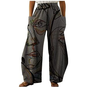 Funyplus with Pockets Light Boho Trousers Ladies Long Summer Linen Trousers Baggy Travel Patterned Slacks Woman