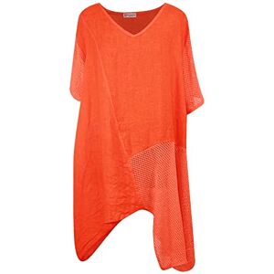 Storm Island Ladies Italian Tunic Women Linen top Casual wear Short Sleeves Fashion Women v Neck Shirts Size 10-18 UK (One Size 10-18 UK, Orange)