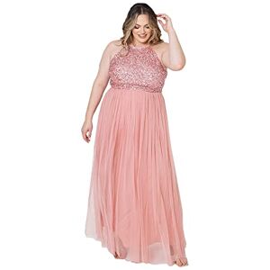 Maya Deluxe Women's Ladies Bridesmaid Maxi Dress Halter Neck Sequin Embellished Prom Graduation Wedding, Blossom, 8