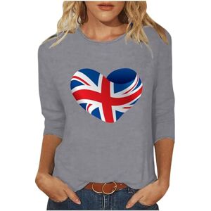 Stop While Supplies Last 3/4 Sleeve Blouses for Women Fashion Britain Flags Graphic Printing Tops Casual Crew Neck Tunic Tops Blouse Heart Union Jack Printed T-Shirts Summer Tees Outdoors Gray