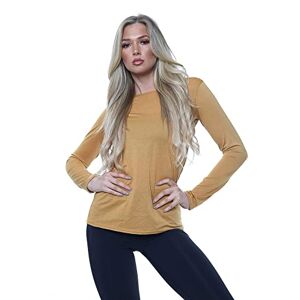 Unique AA ESSENTAILS&#174; Women Ladies Long Sleeve Round Neck Plain Top Stretchy Casual Summer T-Shirts Basic Slim fit Tee Tops (Mustard, 20-22)