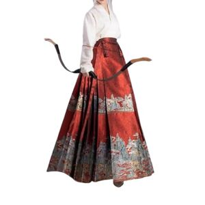 OTBEHUWJ Women's skirts Chinese Style Hanfu Ming Dynasty Costume Women's Chinese Horse Face Skirt Set-a-01-l