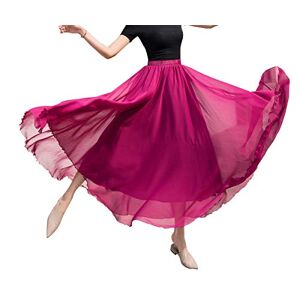 BiilyLi Women's Elegant Boho Chiffon Long Skirts Summer Casual Flowy High Waist Maxi Skirt Elastic Waist Pleated Skirt Rose Red