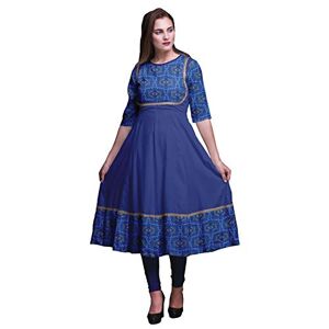 Bimba Blue2 Geometric Leaves & Floral Anarkali Dress Long Indian Ethnic Wear for Women Maxi Kurta Ethnic Kurti Large