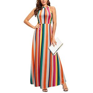 STYLEWORD Women's Floral Print Sleeveless Off Shoulder Elegant Summer Dress Ladies Halter Neck Maxi Long Dress(Floral25,S)