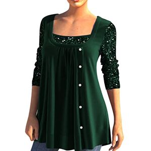 Nqyios Women's Beaded Net Color Long Sleeved Square Collar A Hem Pleated Button Two Piece Tops Long Sleeve Tee Shirts for Women Plus Size Green