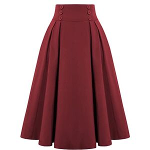 Belle Poque Women Festival Skirt Petite A-line High Waist Midi Skirt Summer Juniors Skirt for Girls Women Wine Red#2150 XS