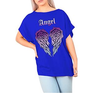 Be Jealous Fashion Star Womens Baggy Oversized Batwing Angel Printed Off The Shoulder Bardot T Shirt Top Royal Blue S/M (UK 8/10)