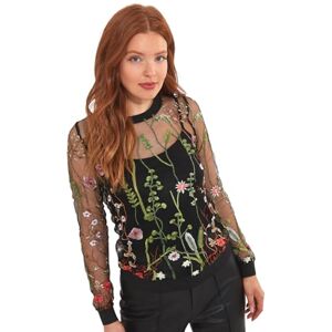 Joe Browns Women's Sheer Floral Embroidered Long Sleeve Top, Black, 8