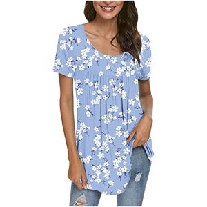 Haolei Tunic Tops for Women UK Sale Clearance,Retro Vintage Floral T Shirt Ladies Crew Neck Casual Longline Shirts Short Sleeve Summer Tee Tops Tie Dye Long Length Pleated Blouse Tunic Tops for Leggings