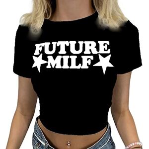 Femereina Womens Teen E Girls Y2k Vintage Aesthetic Letter Graphic Print Crop Tops Short Sleeve Tee T-Shirts Fairy Grunge Baby Tees Shirt Clothes (Black, S)