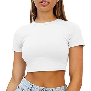 Womens Summer Tops Winkeyuk White Shirts for Women Sale Clearance, Ladies Tops Going Out Tunic Dressy Crop Tank Solid Color Loose Blouse Short Sleeve Crewneck UK Size T Shirts Clearance Party Tops Sale Oversized Top Shirt