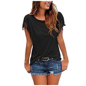 Summer Tops For Women Uk 0307a38283 Short Sleeved Shirt Round Neck Tops for Women UK Black T Shirts Womens Ladies Summer Tops T-Shirts Blouses Casual Fashion Loose Tassel Sleeve Multicolor Shirts Women Tassel Sleeve Multicolor
