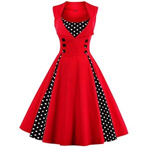 Vintage 1950s Rockabilly Polka Dots Homecoming Dress Women 50s Style Retro Cocktail Midi Dress Sping Summer Wedding Party Birthday Swing Tea Dresses Red M