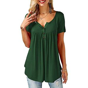 Florboom Women V Neck Tops Oversized Short Sleeve Pleated Hem Longline Tunic Tops Green Size 22 24