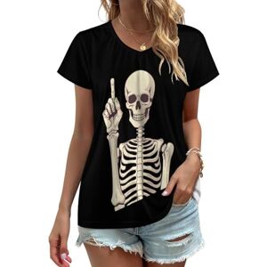 Songting Skull Graphic Print Womens V Neck T Shirts Cute Graphic Short Sleeve Casual Tee Tops L