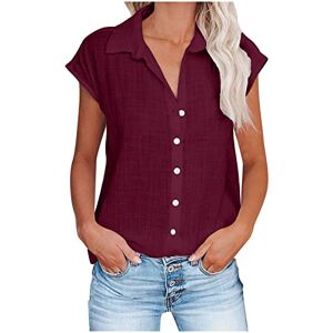 Tunic Tops For Women Uk 240403 Tpa1890 Ladies Blouse Basic Women Tops Cap Sleeve Linen Shirts for Women UK Ladies Solid Color Plus Size Tunic for Women Button Down Womens T Shirts V-Neck Summer Clothes Size 12