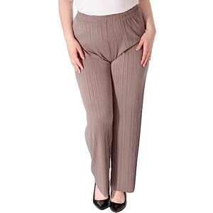 EMRE FASHION&#174; Womens Ladies Plain Crinkle Pleated Wide Leg Elastic Waist Trousers Full Length Casual Summer Palazzo Bottoms Pants (Mocha, 12/14)