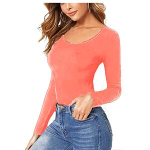 STAR FASHION Women Ladies Long Sleeve Round Neck Plain Top Stretchy Casual T Shirts Basic Slim fit Tee Tops UK Size 16-18 - Peach