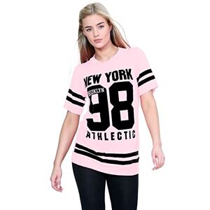Uk janisramone Womens Ladies New Baseball Newyork 98 Brooklyn Stripe Print Oversized Baggy T Shirt Top Nude