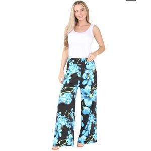 Faozo&#174; Women's Floral Paisley Print Wide Leg Palazzo Trousers - Ladies Elasticated Stretch Bottom Pants Flared Harem (Turquoise Floral, 16-18)
