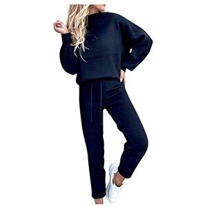 Hosenanzug Damen Sportlich Women's Trouser Suit Wedding Festive Elegant 2-Piece Round Collar Long Sleeve Tops + High Waist Wide Leg Casual Trousers Loungewear Plain Two Piece Tracksuit Set Sports Suit, navy, XXL