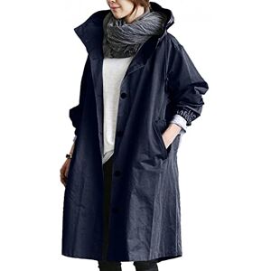 Buetory Women's Long Rain Jacket Hoodies Windbreaker Waterproof Lightweight Outdoors Snap Button Down Cardigans Outwear Trench Coat(Navy,X-Large)