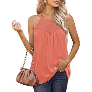 Aokosor Tops for Women Lace Halter Neck Vests Ladies Sleeveless Pleated Summer Top Coral Size 18-20