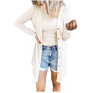 Generic Summer Cardigans for Women Womens Open Front Lightweight Long Cardigan Button Down Loose Solid Outerwear Jackets for Women UK (White, M)