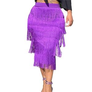 Generic Women's Tassel Tiered Midi Skirts High Waist Bodycon Pencil Maxi Skirt Dance Prom Dinner Elegant Long Skirts (Purple,L)