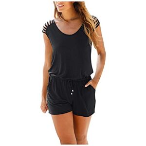 Janly Clearance Sale Womens Romper Playsuit, Women Casual Hollow Out O-Neck Solid Sleeveless Tube Jumpsuit Short Playsuit for Summer Holiday