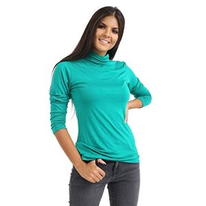 janisramone Womens Ladies Long Sleeve Turtle Polo Neck T-Shirt Slim Fit Jersey Casual Basic Plain Tee Vest Top Green