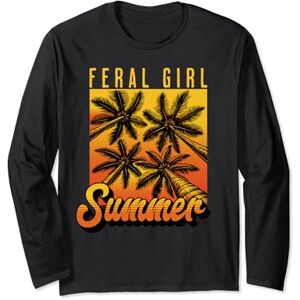 Feral Girl Summer Coconut Tree Silhouette Sunset Wild Girl Long Sleeve T-Shirt