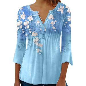 Clearance!Hot Sale!Cheap! Womens 3/4 Sleeve Tops 2023 Pleated Front Ladies Chiffon Tops V Neck Swing T-Shirts Summer Tunic Blouse UK Sale Clearance Floral Tee Shirts
