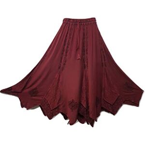 Doorwaytofashion Ladies Maxi Skirt Medieval Handkerchief Hem Embroidered One Size 14 16 18 20 22 (Burgundy)