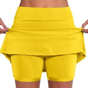 Big Deals Day June JiaMeng-ZI Trendy Skorts with Pockets Tummy Control Plus Size Skorts for Women High Waist Athletic Sports Pants Skirt Casual Short Pants Yellow