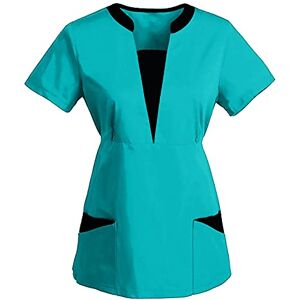 Stpt Sporthemden Für Frauen STPT Women's Tunic Care Work Uniform Blouse T-Shirt Slip On Tunic with Pockets Short Sleeve V-Neck Slip Shirt Work Wear Nurse Uniforms Nurse Slip Shirt, Blue-C, XL