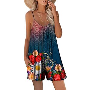 HAOLEI Short Jumpsuits for Women UK 2023 Casual Loose Fit Cami Rompers Sleeveless V Neck Overalls Short Playsuits Summer Beach Boho Stretchy Floral Jumpsuit Holiday Short Dungarees with Pockets