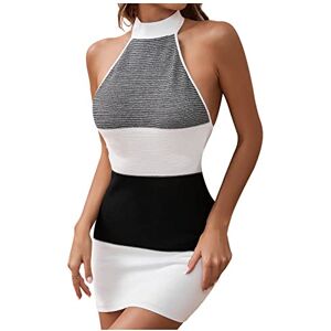 Womens Dresses 0425c776 Colour Block Dress Women Black Dress Mini Dress Plus Size Tight Dress Women'S Summer Dresses Camis Sleeveless Crewneck Dress Temperament Halter Neck Contrast Color Dress Elegant Skinny Clearance