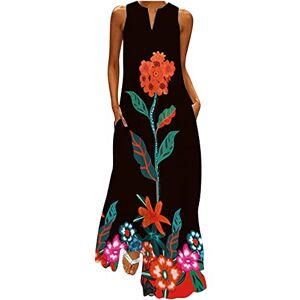 Generic U-111 Red Ladies Sleeveless Dresses Floral Graphic Loose Fit Dresses for Women V Neck Beach Lounge Hawaiian Tropical Maxi Long Fall Summer Dresses 2024 Clothes Trendy VG 5XL