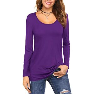 Florboom Women Crew Neck T Shirt Plain Long Sleeve Cotton Tee Shirts Purple 8 10