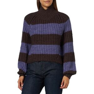 Bestseller A/s JACK & JONES Women's Jxkelvy Chunky Stripe High Neck Knit Sn Jumper, Twilight Purple/Stripes:Seal Brown, M