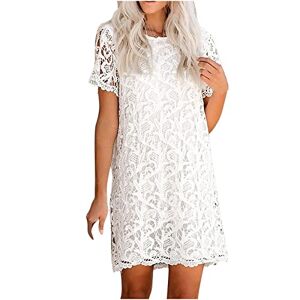 RKaixuni Women Lace Crochet Shirt Dress Casual Short Sleeve Shift Beach Sundress Formal Mini White Wedding Guest Dresses