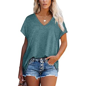 Aokosor Ladies T Shirts Women V Neck Summer Tops Extended Shoulder Casual Tee Pine Green Size 22-24